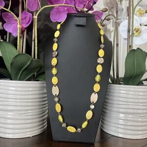 Yellow Necklace Yellow Yolk Oval Beads Gold Tone Accent Chunky Necklace Sizable